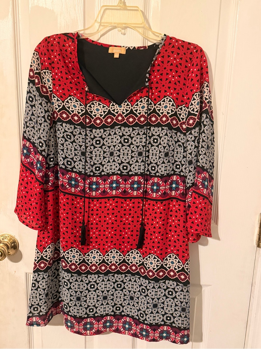 Takara Red Geometric Tunic Shift Dress Size Small